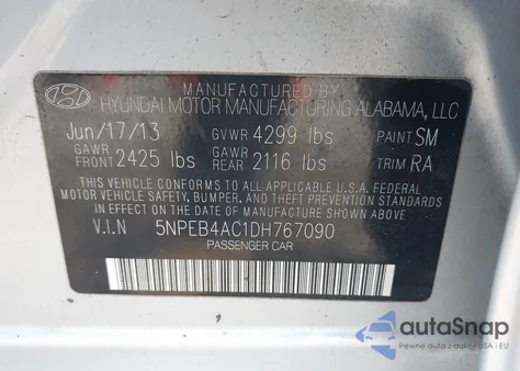 2013 Hyundai Sonata Gls from USA, damaged, VIN 5NPEB4AC1DH767090